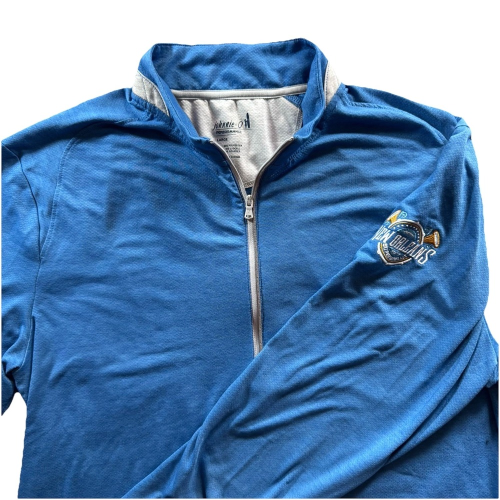 Johnnie O 1/4 Zip Jacket Mens L Blue Brewer Performance Tornado Golf Super Bowl